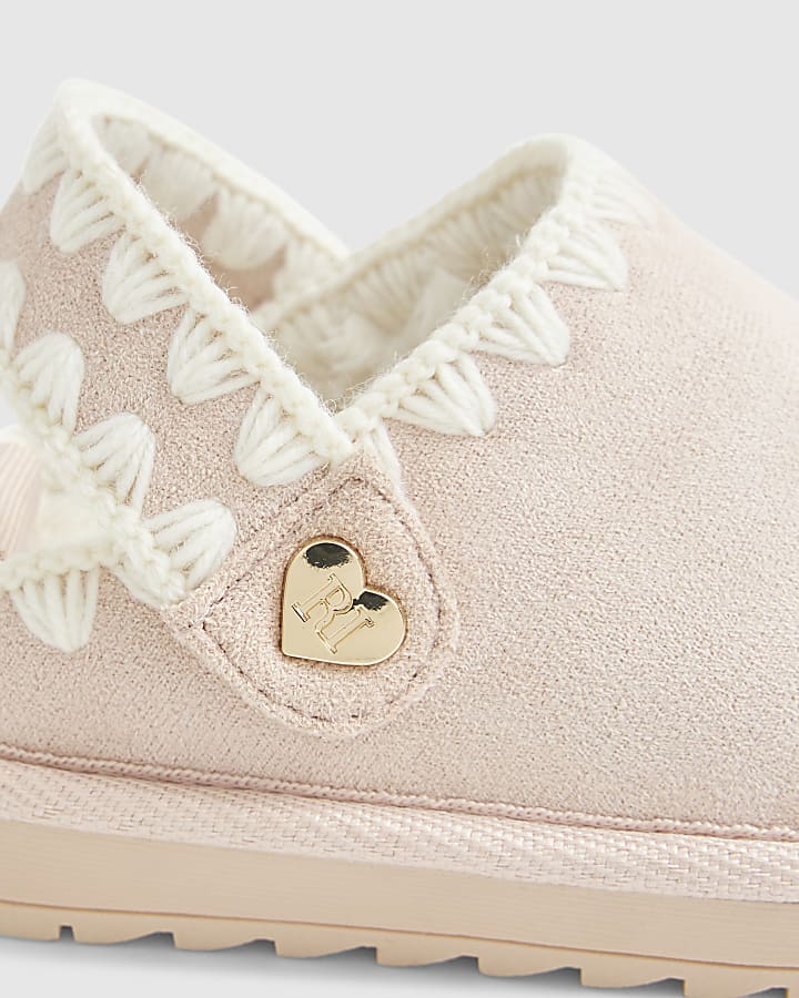 Mini Girls Pink Whipstitch Strap Slippers