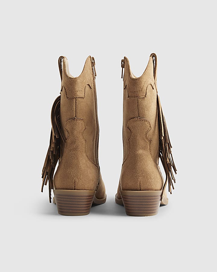 Girls Brown Tassel Faux Suede Boots