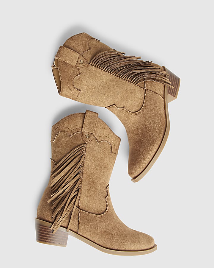 Girls Brown Tassel Faux Suede Boots