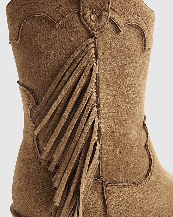 Girls Brown Tassel Faux Suede Boots