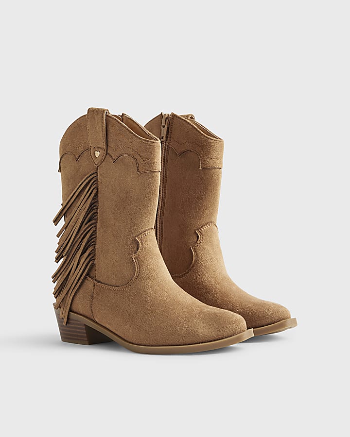 Girls Brown Tassel Faux Suede Boots