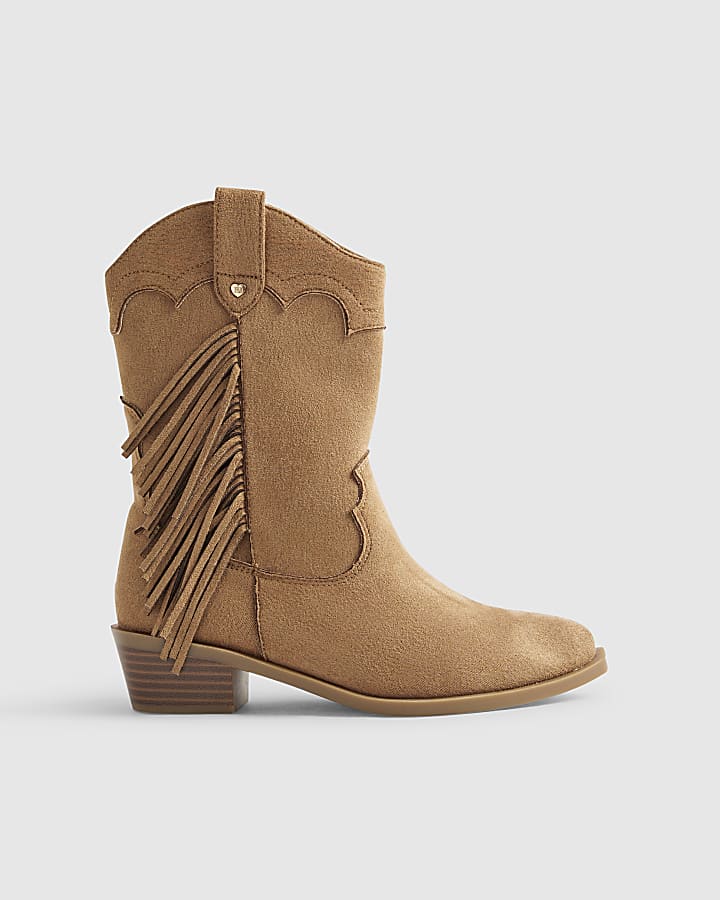 Girls Brown Tassel Faux Suede Boots