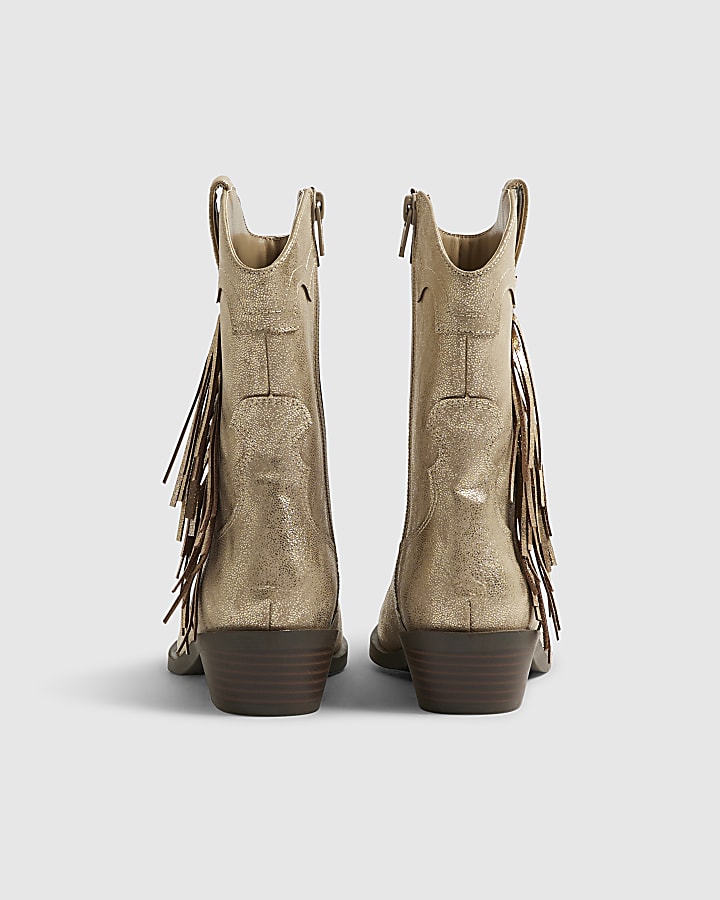 Girls Gold Western Tassel Boots