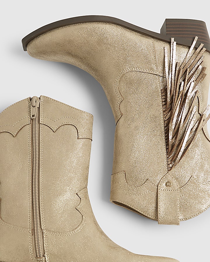 Girls Gold Western Tassel Boots