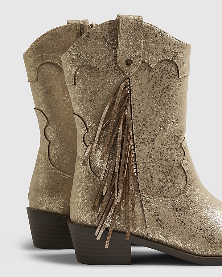 Girls Gold Western Tassel Boots
