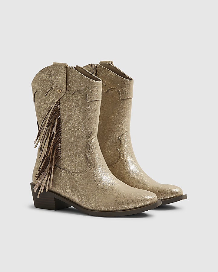Girls Gold Western Tassel Boots