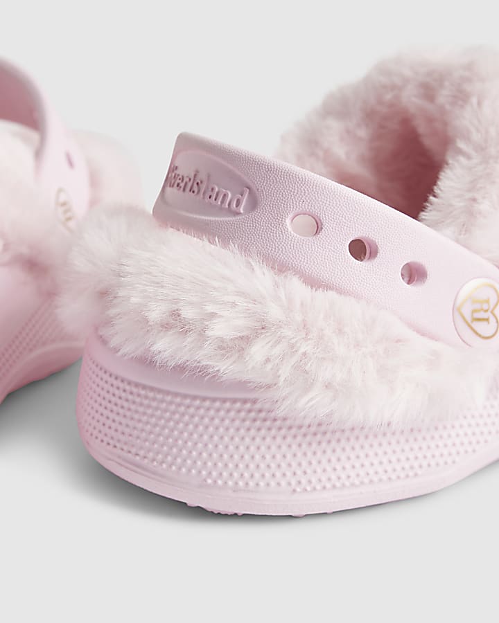 Girls Pink Faux Fur Lined Charm Clogs