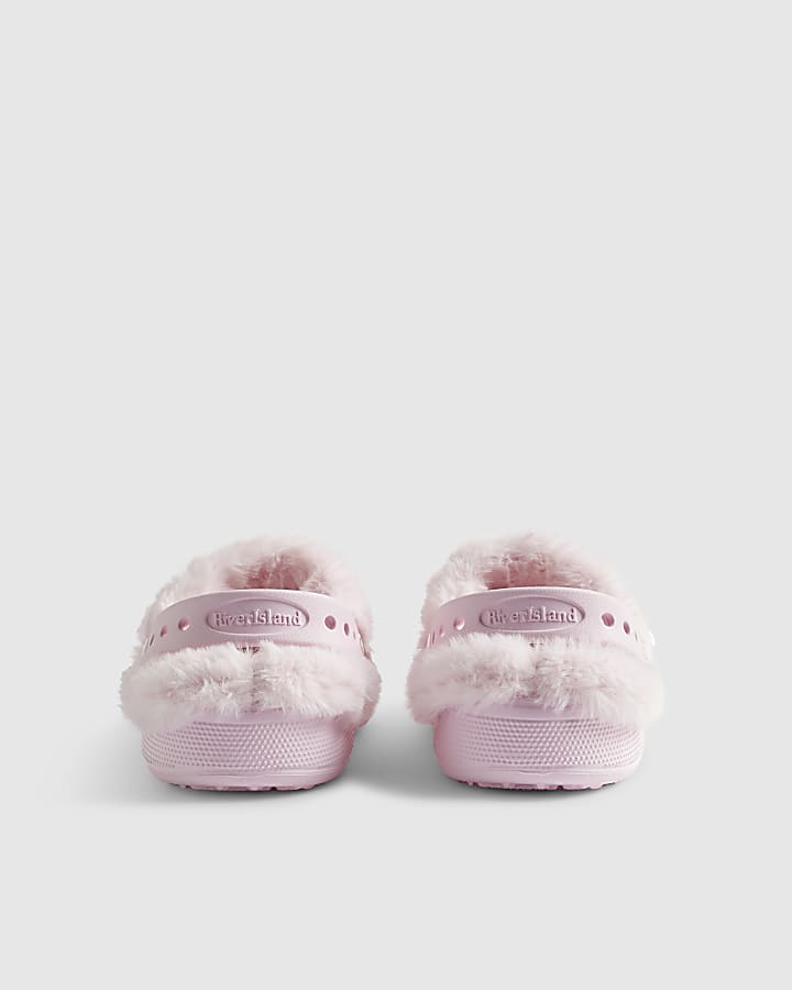 Girls Pink Faux Fur Lined Charm Clogs