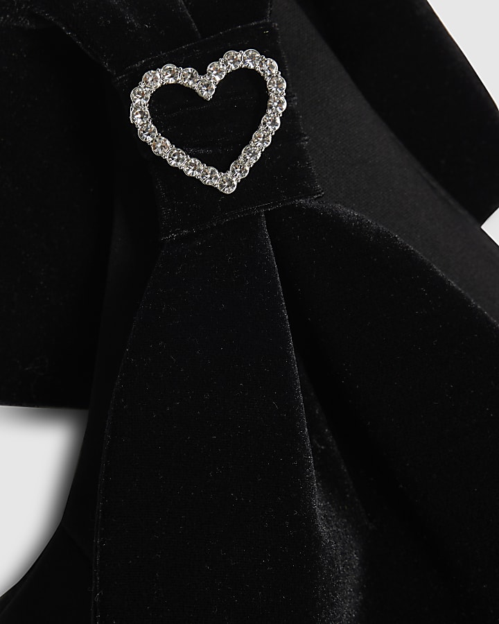 Girls Black One Shoulder Bow Skater Dress