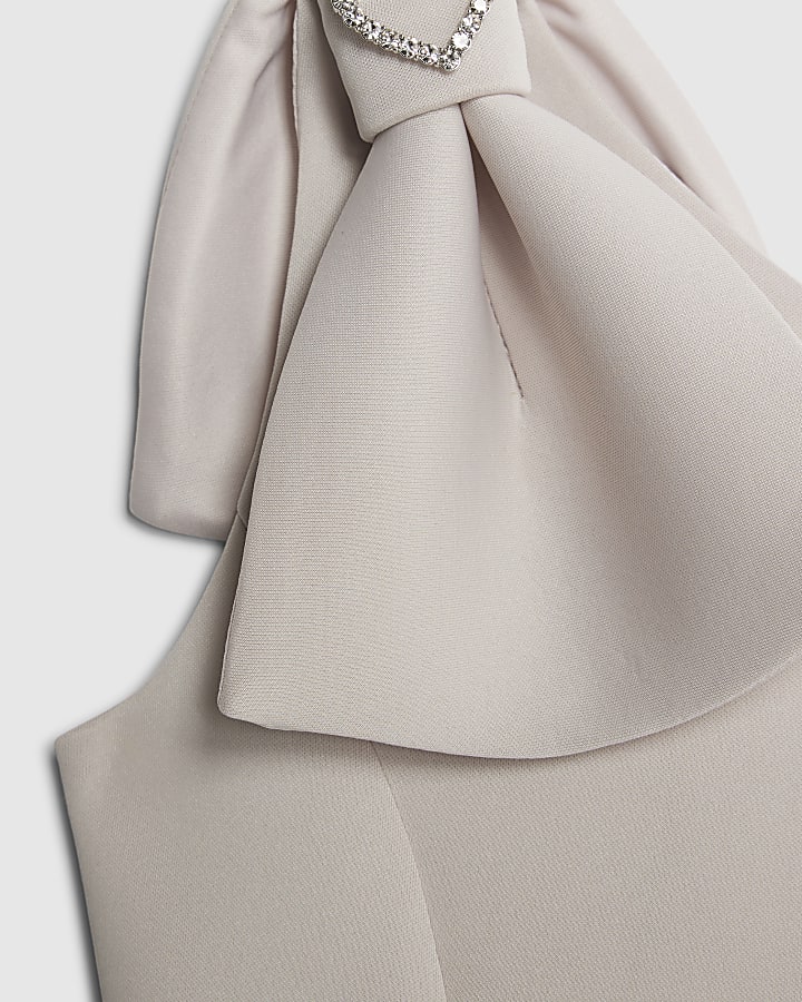 Girls Grey One Shoulder Bow Scuba Dress