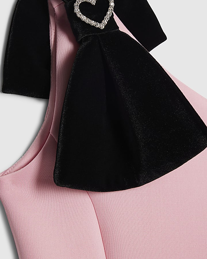 Girls Pink One Shoulder Bow Scuba Dress