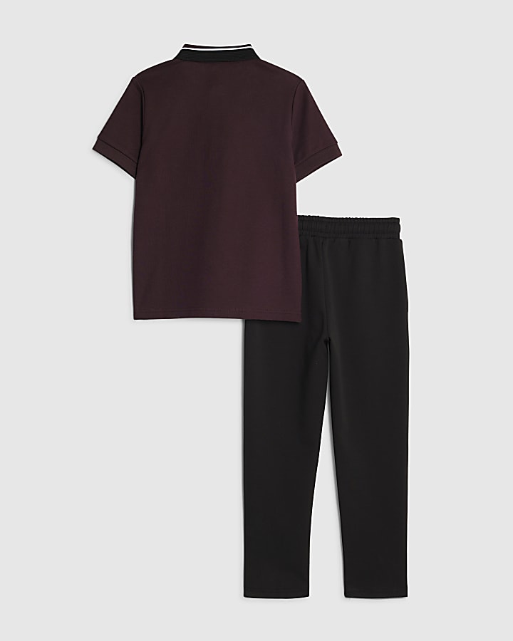 Boys Red Ottoman Collar Polo Shirt Set