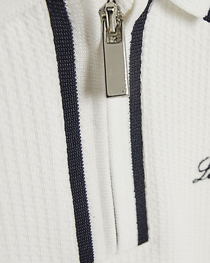 Mini Boys White Textured Polo Shirt