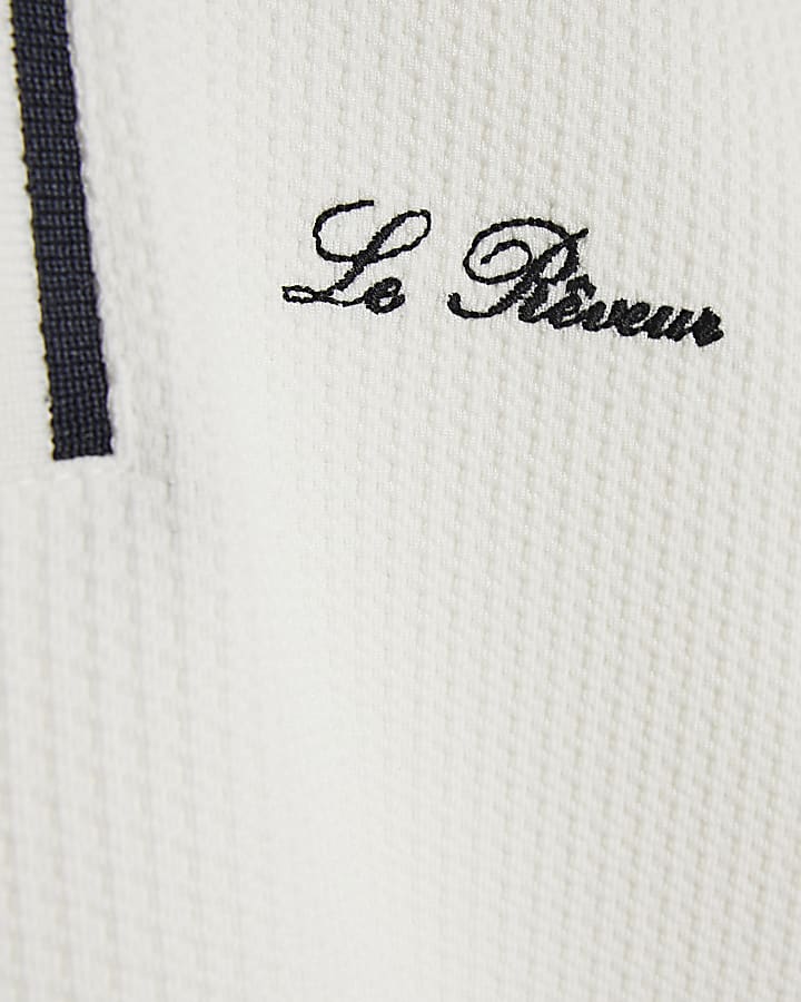 Mini Boys White Textured Polo Shirt