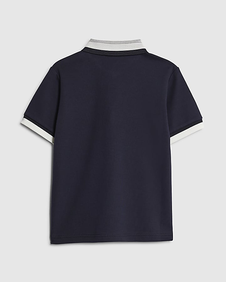 Mini Boys Navy Interest Collar Polo Shirt
