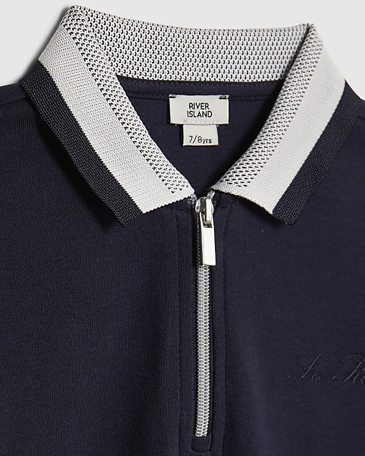 Boys Navy Interest Collar Polo Shirt