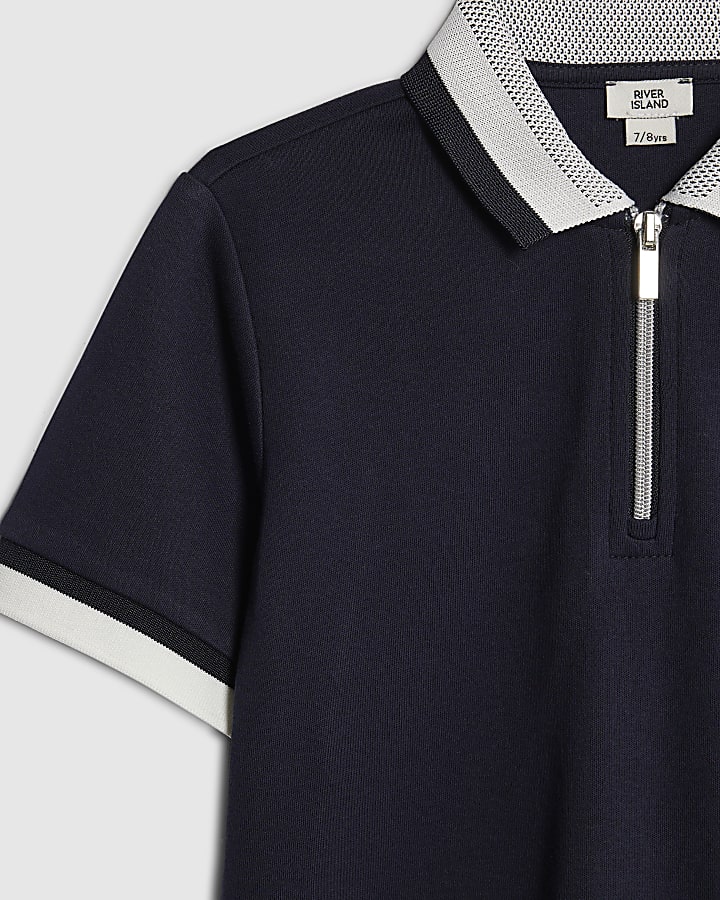 Boys Navy Interest Collar Polo Shirt