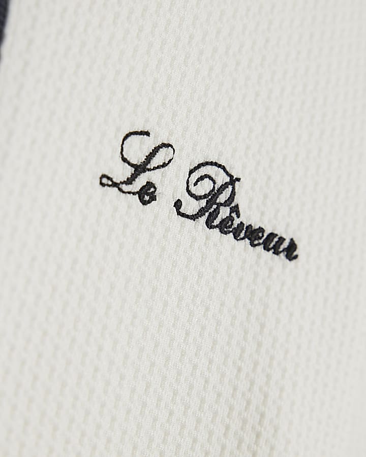 Boys White Textured Polo Shirt