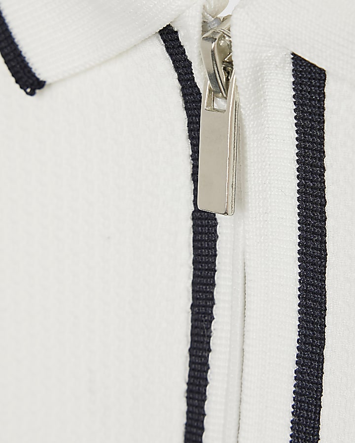 Boys White Textured Polo Shirt