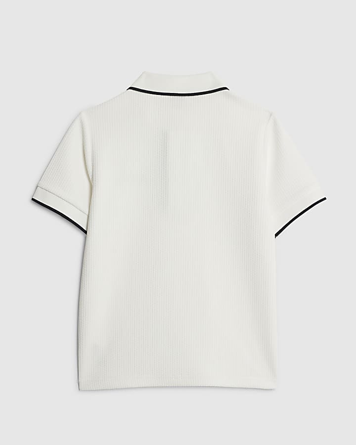 Boys White Textured Polo Shirt