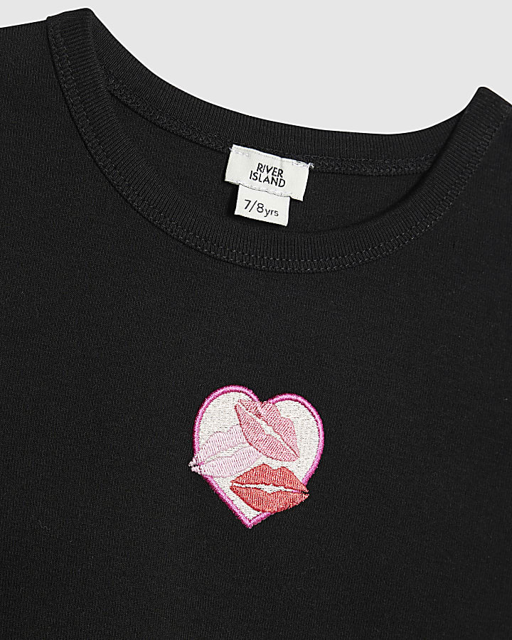 Girls Black Heart Lips T-Shirt