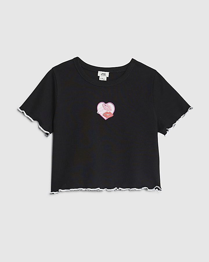 Girls Black Heart Lips T-Shirt