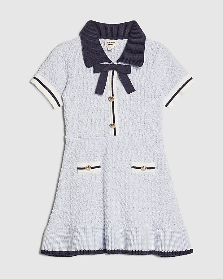 Mini Girls Blue Boucle Dress