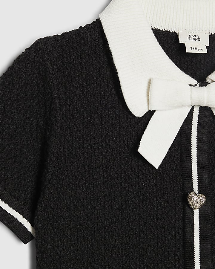 Girls Black Boucle Bow Dress