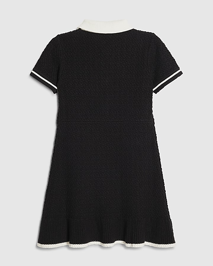 Girls Black Boucle Bow Dress