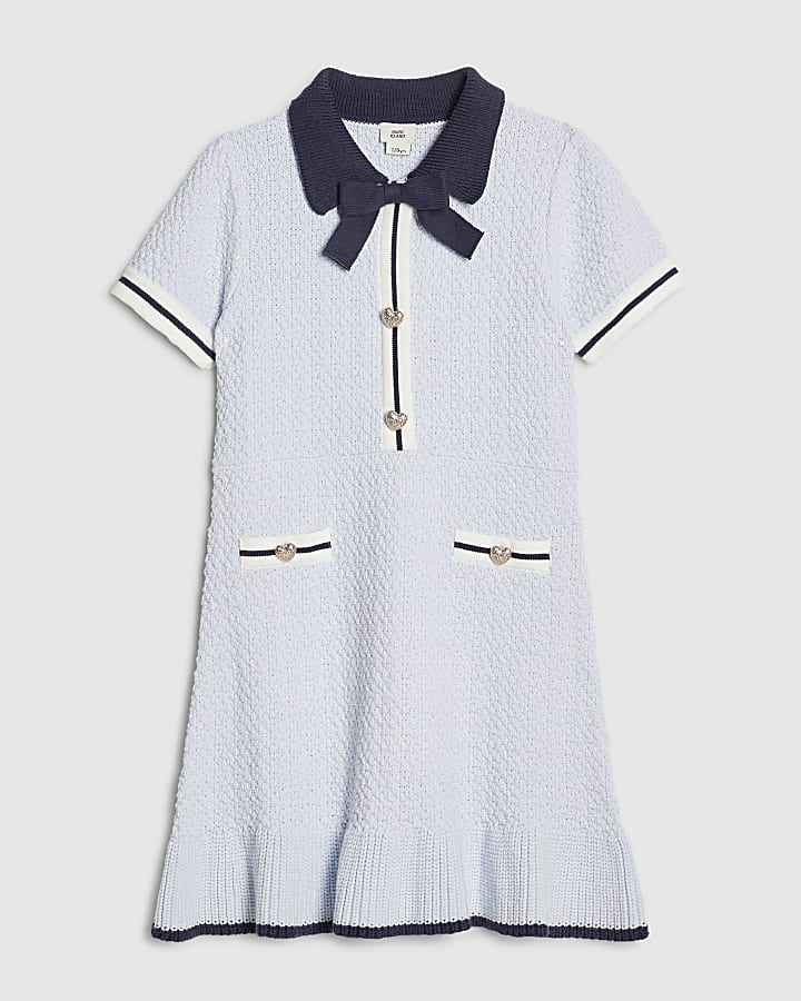 Girls Blue Boucle Bow Dress