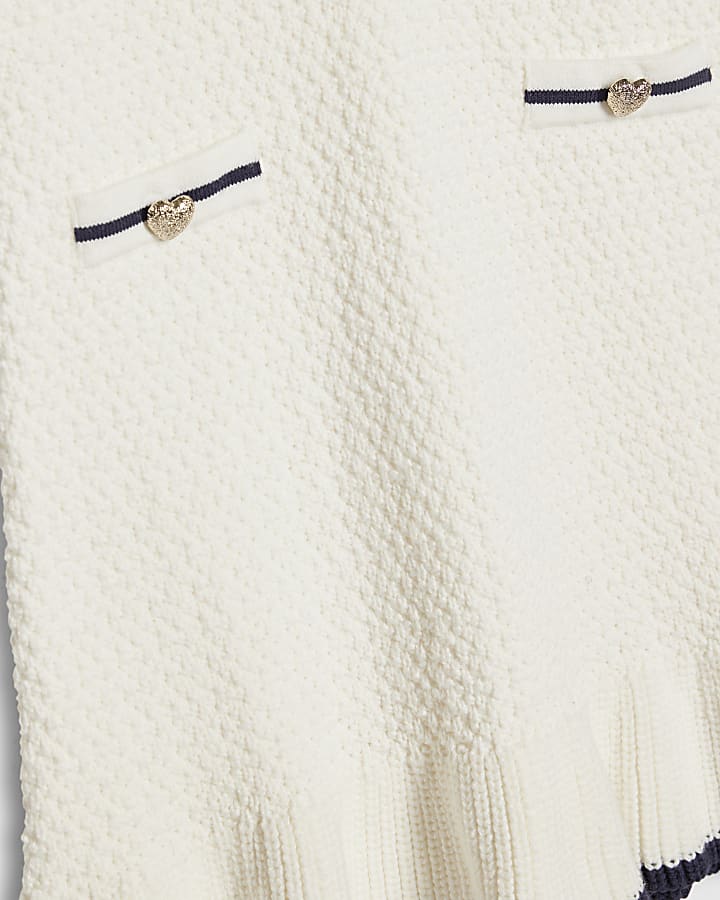 Girls Cream Boucle Bow Dress