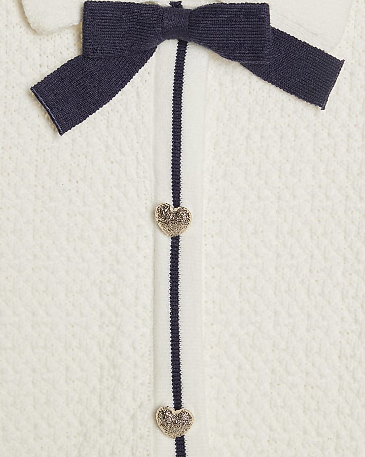 Girls Cream Boucle Bow Dress