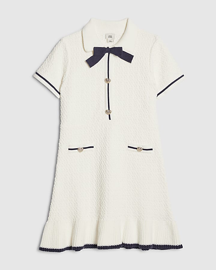 Girls Cream Boucle Bow Dress