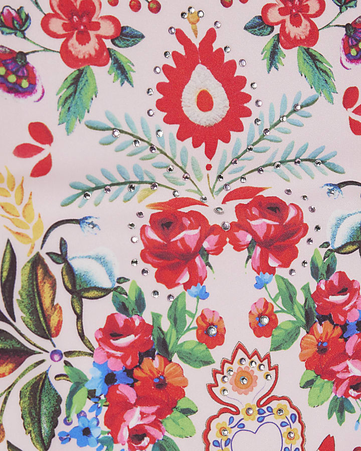 Girls Pink Floral Print Swimsuit