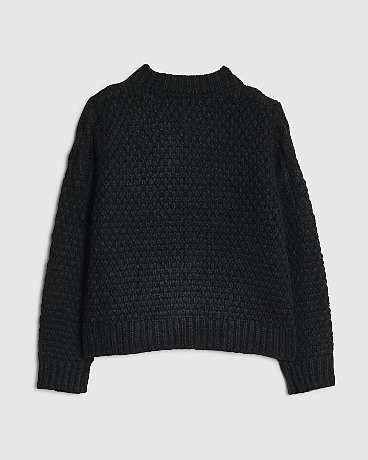 Girls Black Embellished Flower Cardigan