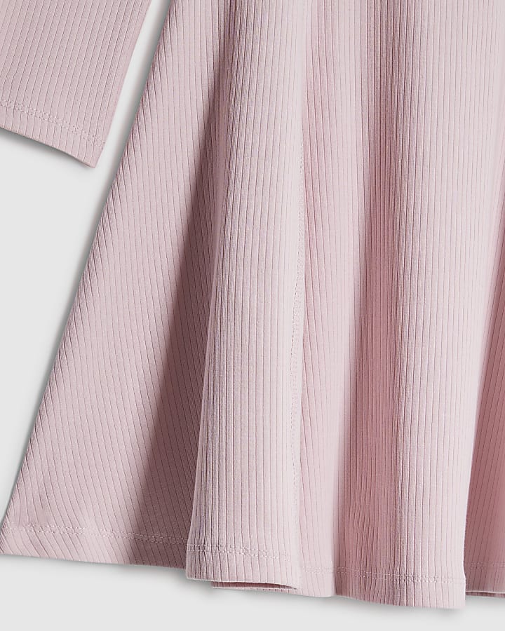 Girls Pink Ribbed Zip Polo Dress
