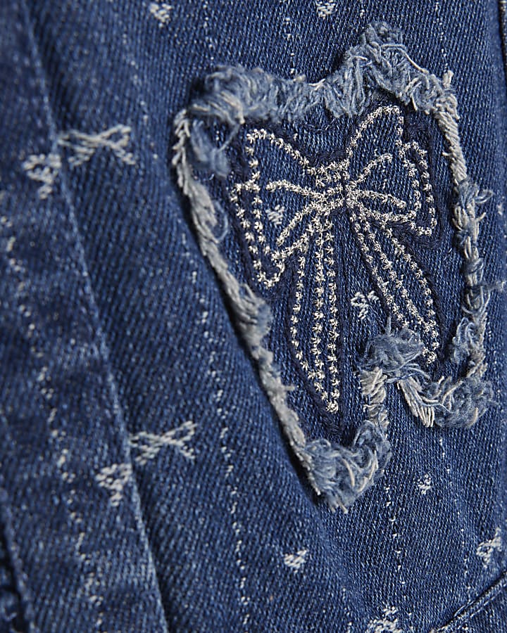 Mini Girls Blue Bow Pinafore Shirt Dress