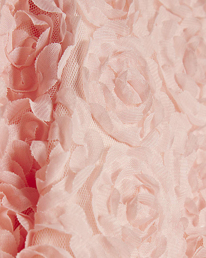 Mini Girls Pink 3D Floral Bomber Jacket