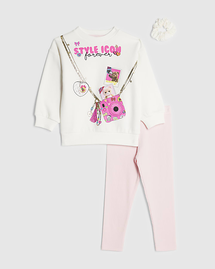 Mini Girls Beige Camera Bag Sweatshirt Set