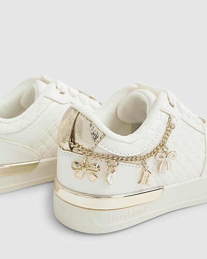 Girls White Quilted Charm Plimsole