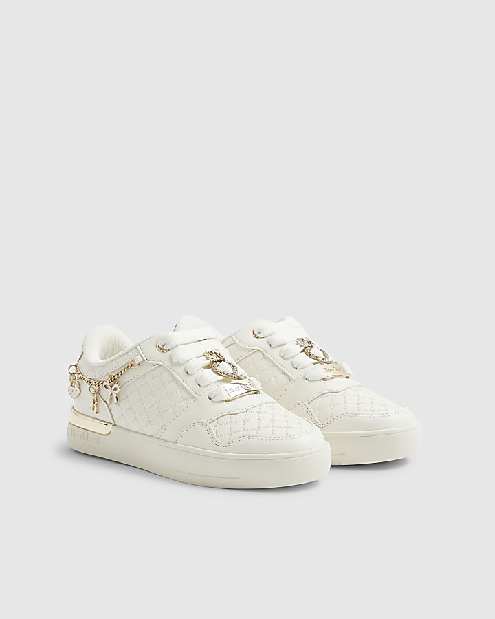 Girls White Quilted Charm Plimsole