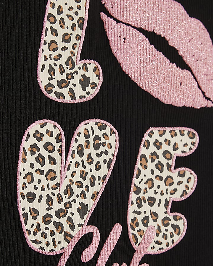 Girls Black Leopard Love T-shirt