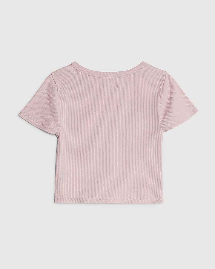 Girls Pink L'Amour Heart Ribbed T-Shirt