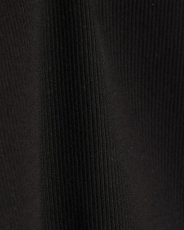 Girls Black Scallop Trim Long Sleeved Top