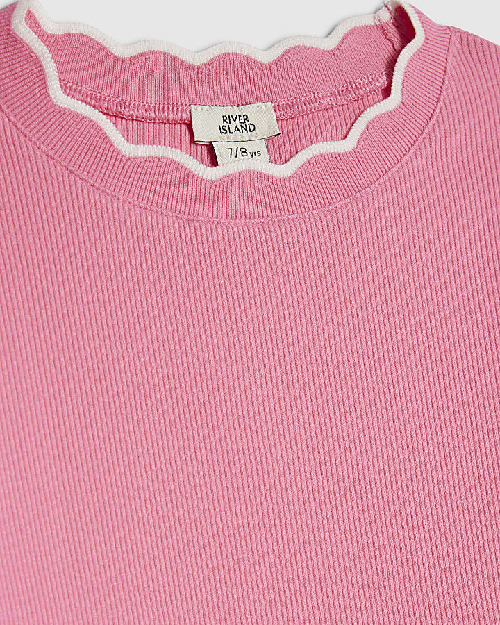 Girls Pink Scallop Trim Top