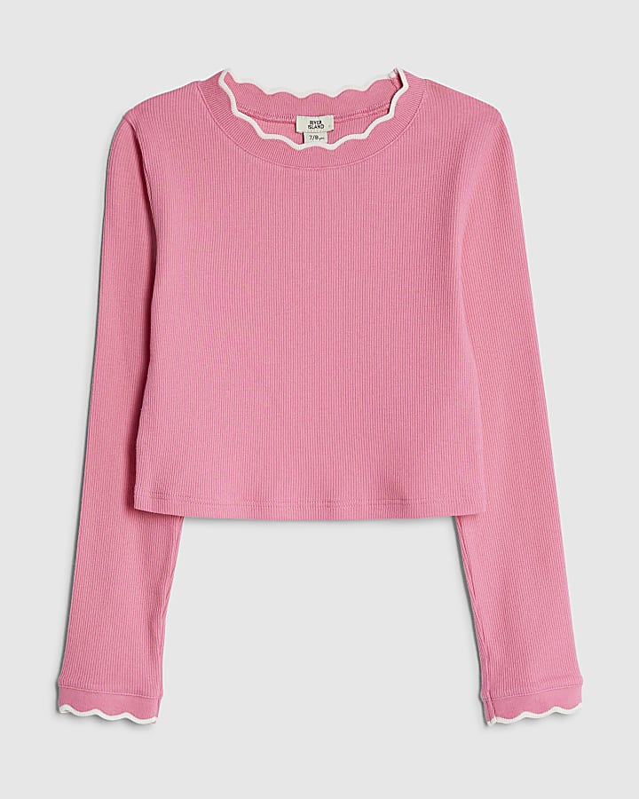 Girls Pink Scallop Trim Top