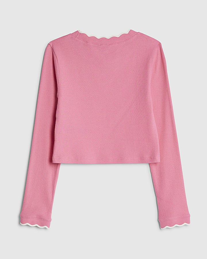 Girls Pink Scallop Trim Top