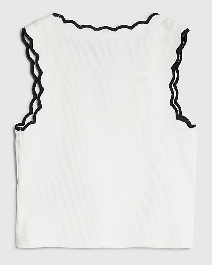 Girls White Scallop Trim Tank Top