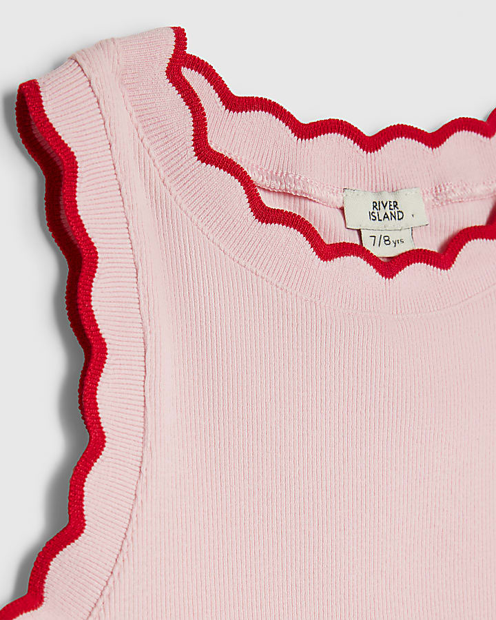 Girls Pink Scallop Trim Tank Top