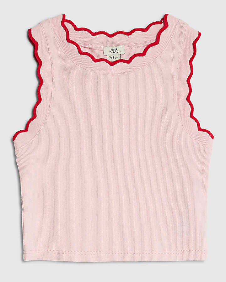 Girls Pink Scallop Trim Tank Top